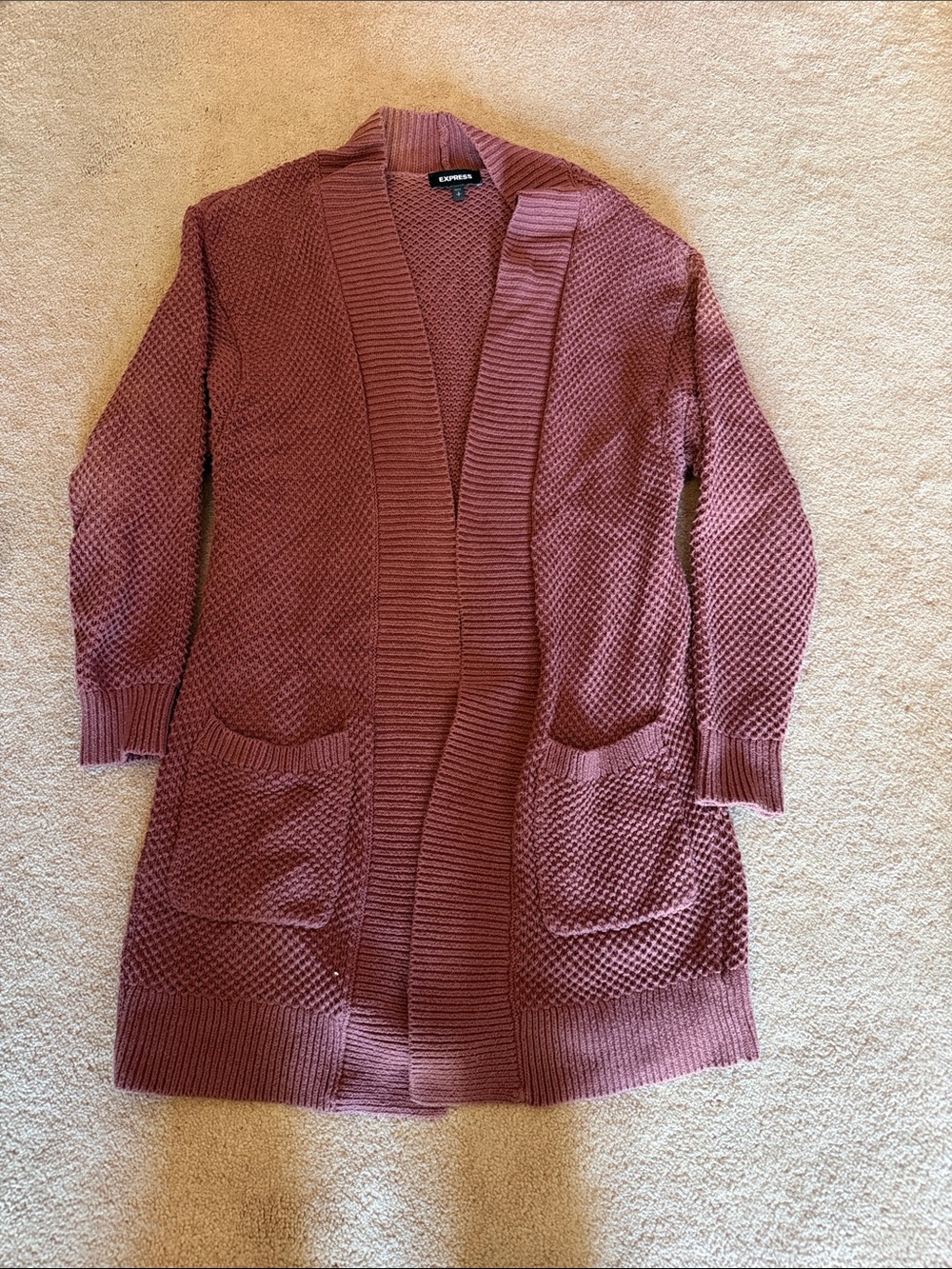 Express Mauve Open-Front Knit Cardigan with Pockets